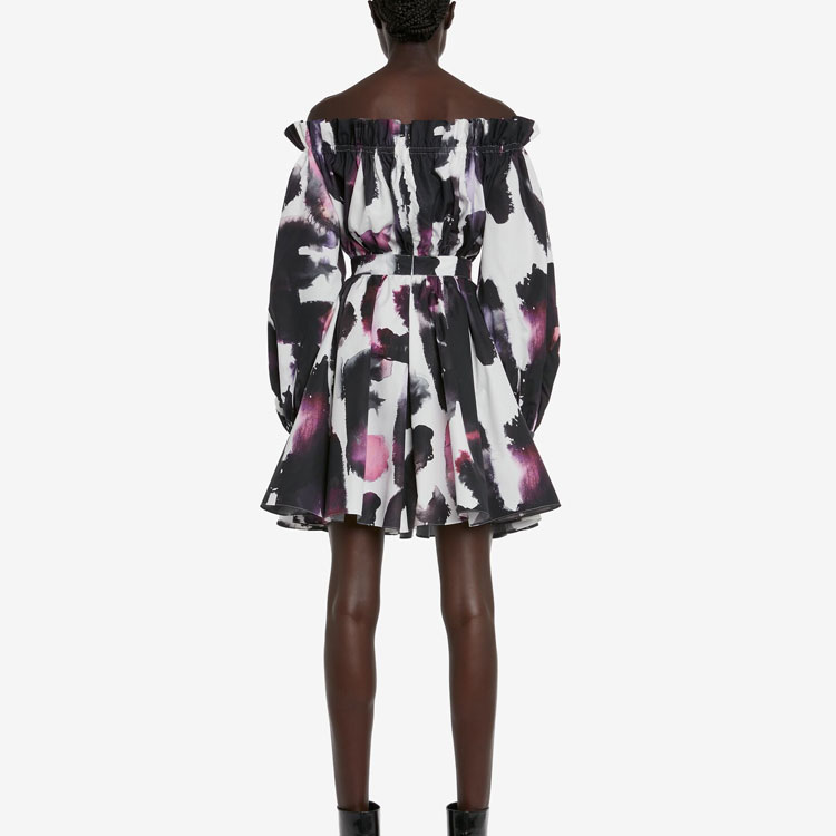 Shop (Women) Alexander McQueen SS23 Off-Shoulder Printed Long Sleeve Dress Women 734388-QCAGO-9903
