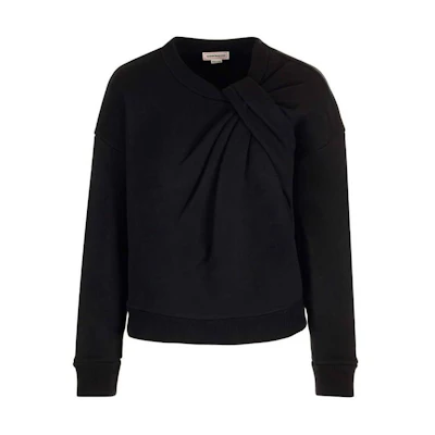 (Women) Alexander McQueen SS24 Black Long-Sleeve Sweatshirt with Knot Detail 777196QLAC8-1000
