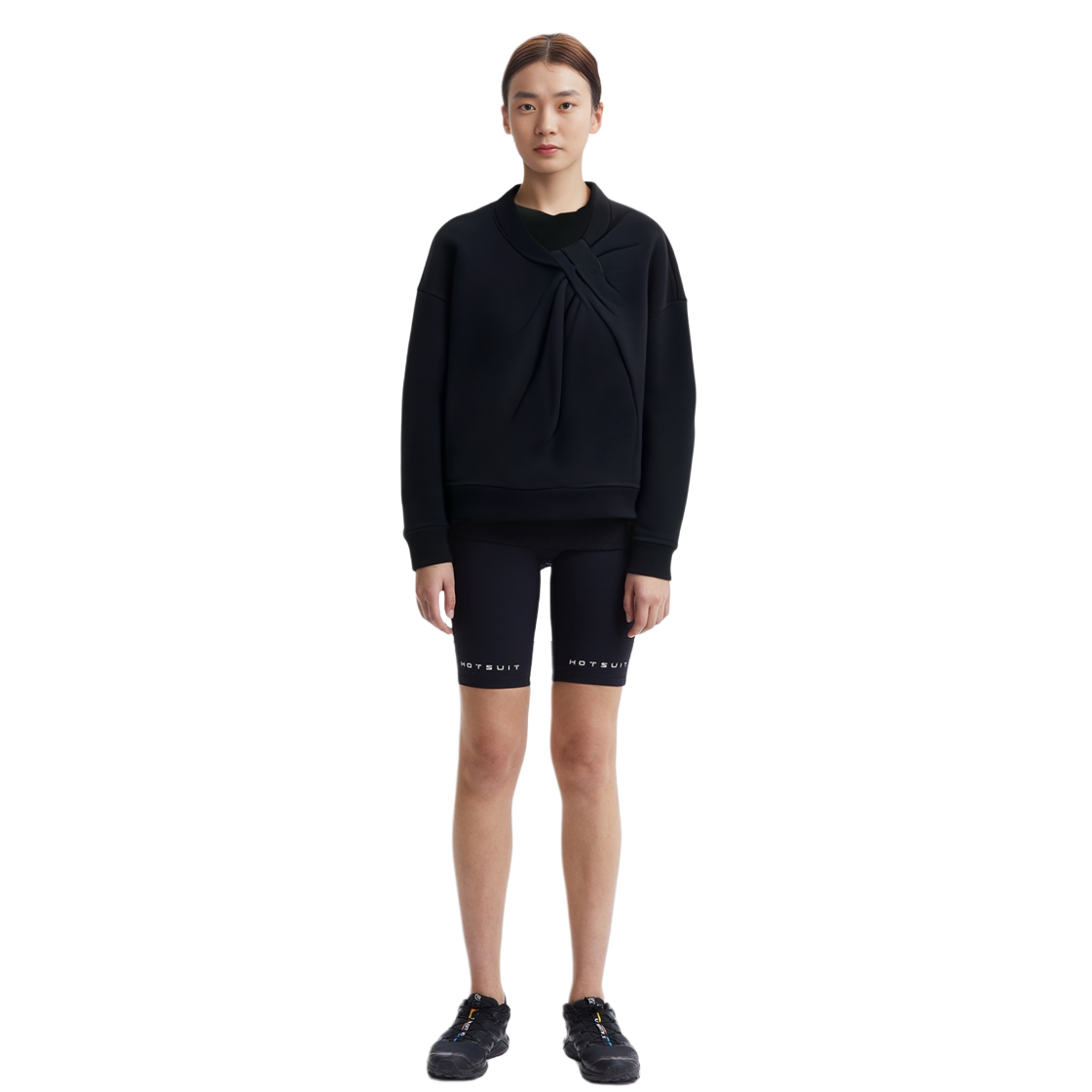 Shop (Women) Alexander McQueen SS24  Black Long-Sleeve Sweatshirt with Knot Detail 777196QLAC8-1000