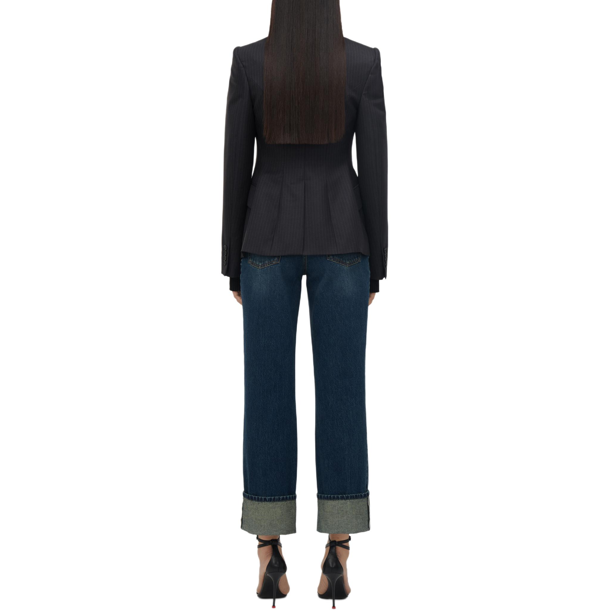 Purchase (W) Alexander McQueen SS24 Blazer Kelabu Berjalur Single-Breasted. 798500-QJAEI-1124