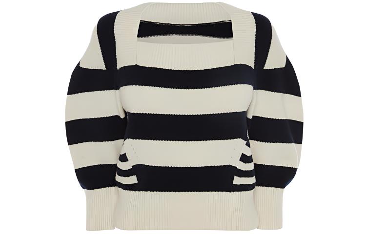 (Women) Alexander McQueen Striped Knit Wool Sweater Ivory Color. 650314-Q1ASV-9058