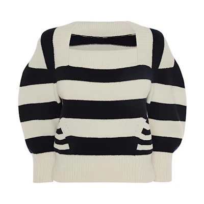 (Women) Alexander McQueen Striped Knit Wool Sweater Ivory Color. 650314-Q1ASV-9058