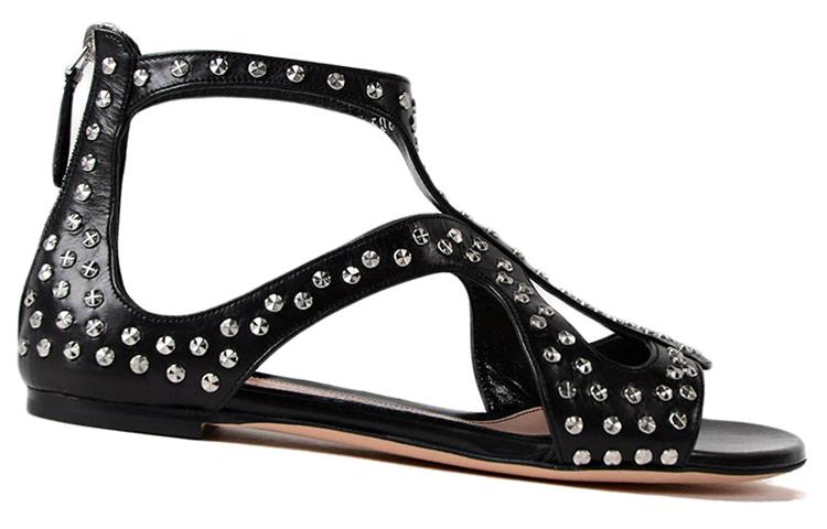 Order (W) 알렉산더 맥퀸 블랙 스터드 플랫 샌들 508296WHMU01000