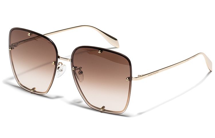 (Women) Alexander McQueen Studded Gradient Brown Square Punk Sunglasses Women AM0364S-002-63