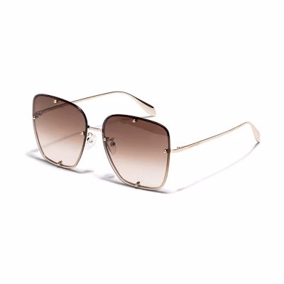 (Women) Alexander McQueen Studded Gradient Brown Square Punk Sunglasses Women AM0364S-002-63
