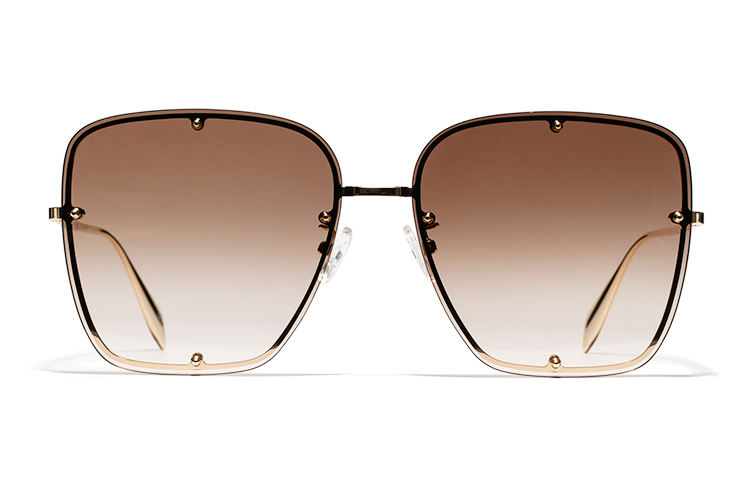 Lookbook (Women) Alexander McQueen Studded Gradient Brown Square Punk Sunglasses Women AM0364S-002-63