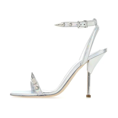 (W) Alexander McQueen Studded Metallic Leather Sandals 'Silver'