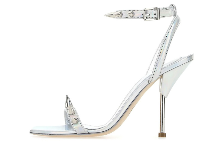 (Women) Alexander McQueen Studded Metallic Leather Sandals 'Silver' 703983W4T748258