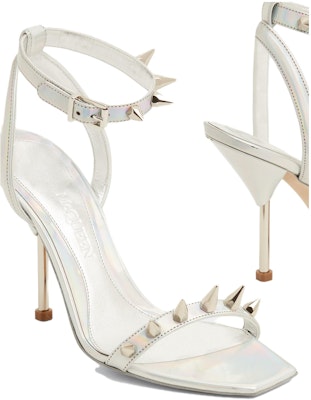 Alexander McQueen 亞歷山大·麥昆 鉚釘裝飾金屬皮革高跟涼鞋 女款 銀色 Order Alexander McQueen 亞歷山大·麥昆 鉚釘裝飾金屬皮革高跟涼鞋 女款 銀色