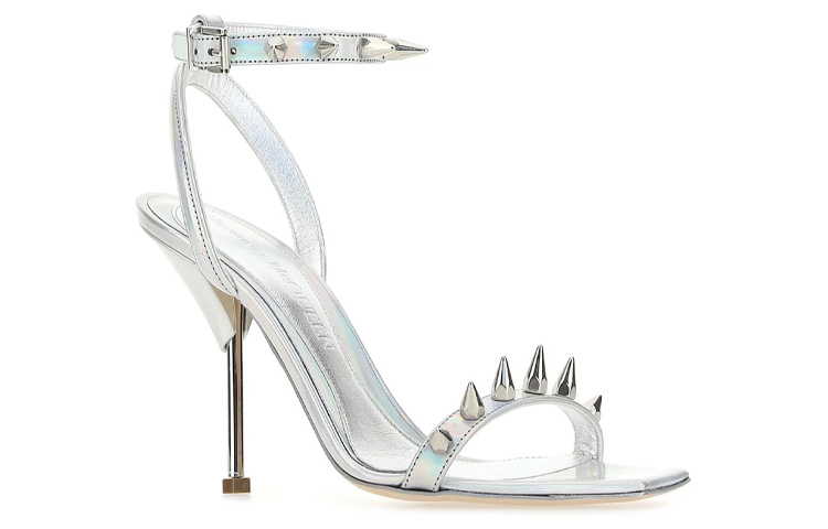 Lookbook (Women) Alexander McQueen Studded Metallic Leather Sandals 'Silver' 703983W4T748258