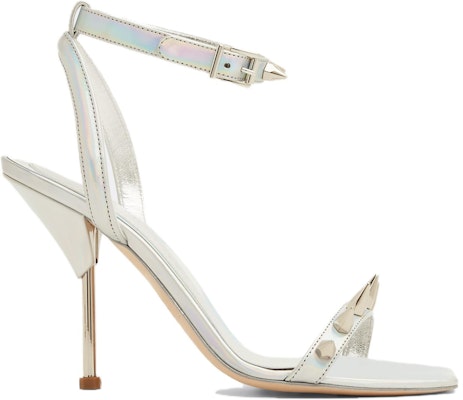 Alexander McQueen 亞歷山大·麥昆 鉚釘裝飾金屬皮革高跟涼鞋 女款 銀色 Shop Alexander McQueen 亞歷山大·麥昆 鉚釘裝飾金屬皮革高跟涼鞋 女款 銀色