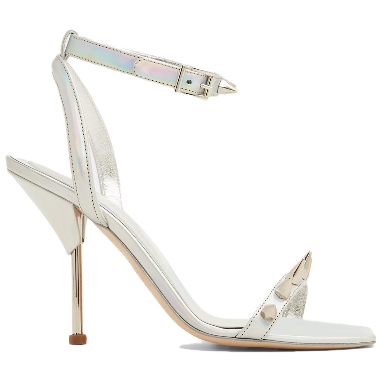 Shop (Women) Alexander McQueen Studded Metallic Leather Sandals 'Silver' 703983W4T748258