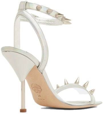 Alexander McQueen 亞歷山大·麥昆 鉚釘裝飾金屬皮革高跟涼鞋 女款 銀色 Purchase Alexander McQueen 亞歷山大·麥昆 鉚釘裝飾金屬皮革高跟涼鞋 女款 銀色