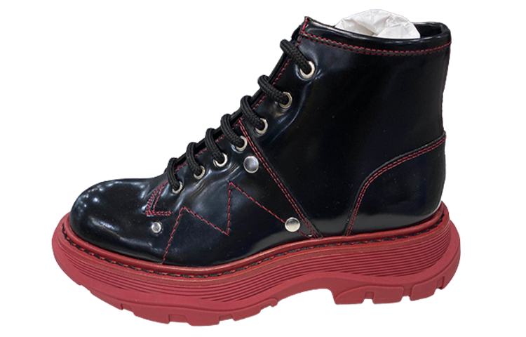 (Women) Alexander McQueen Studded Polished Leather Ankle Boots 'Black' 595469WHQSG1169