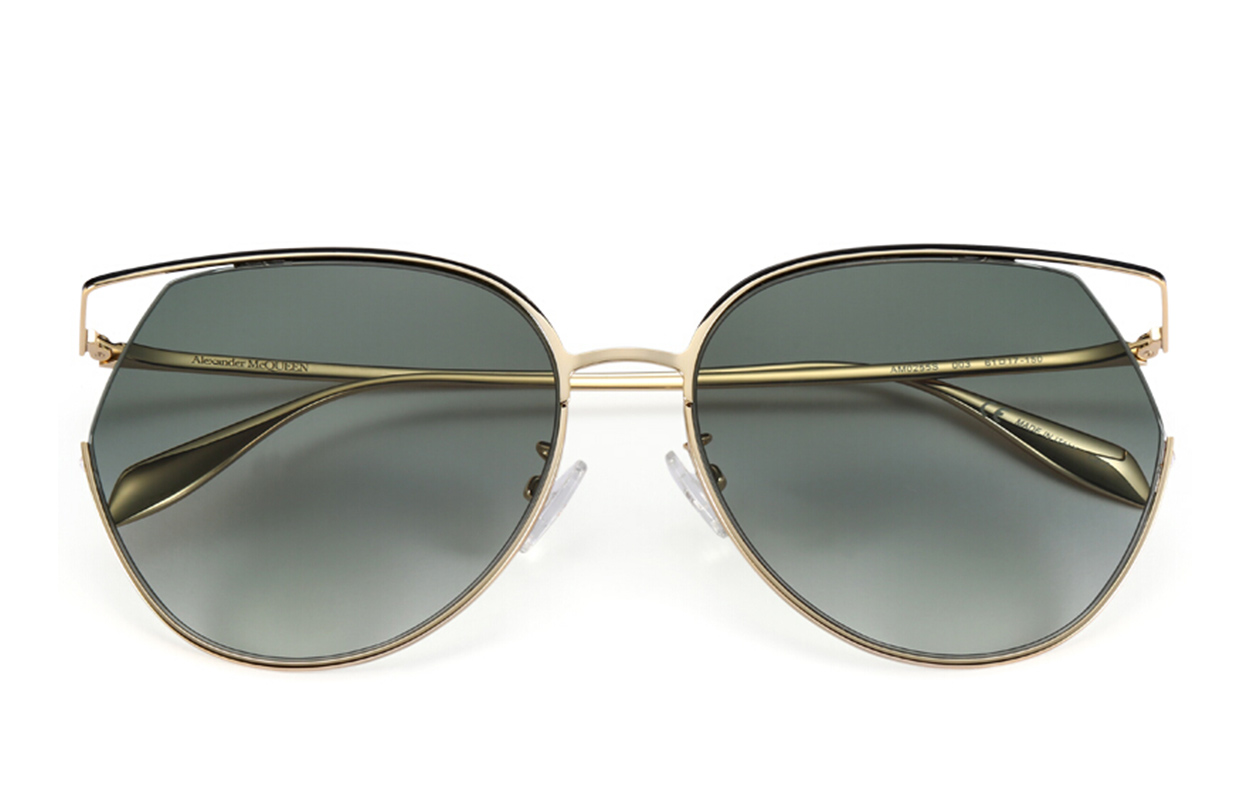 Shop (W) Kacamata Alexander McQueen Lensa Hijau Bingkai Emas AM0255S-003 61