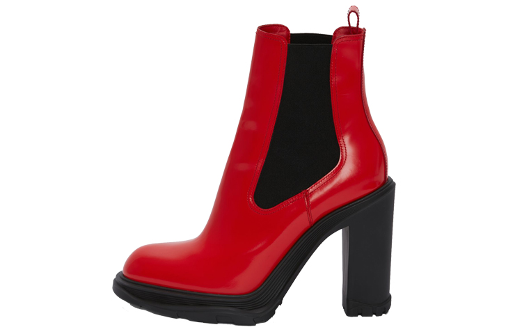 (Women) Alexander McQueen Tread Heeled Chelsea Boot 'Poppy Red Black' 678530WHZ846496