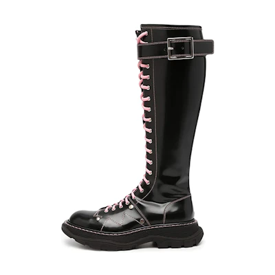 (W) Alexander McQueen Tread Lace Up Boot 'Black Pastel Pink'
