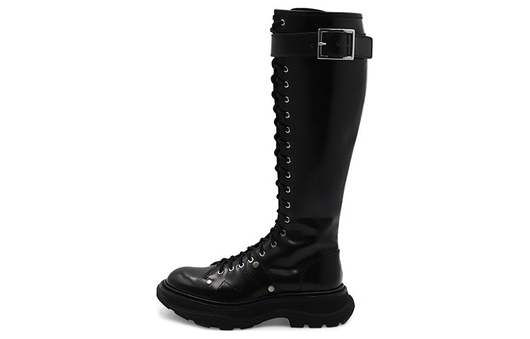 Lookbook (W) Alexander McQueen Sepatu Boots Tread Lace Up 'Hitam Perak' 595466-WHZ81-1081