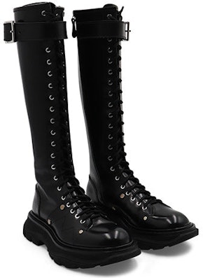(Women) Alexander McQueen Tread Lace Up Boot 'Black Silver' 595466-WHZ81-1081 Lookbook (Women) Alexander McQueen Tread Lace Up Boot 'Black Silver' 595466-WHZ81-1081
