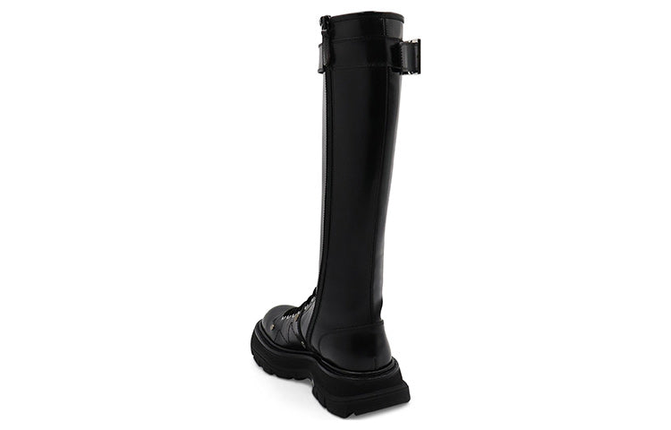 Purchase (W) Alexander McQueen Sepatu Boots Tread Lace Up 'Hitam Perak' 595466-WHZ81-1081