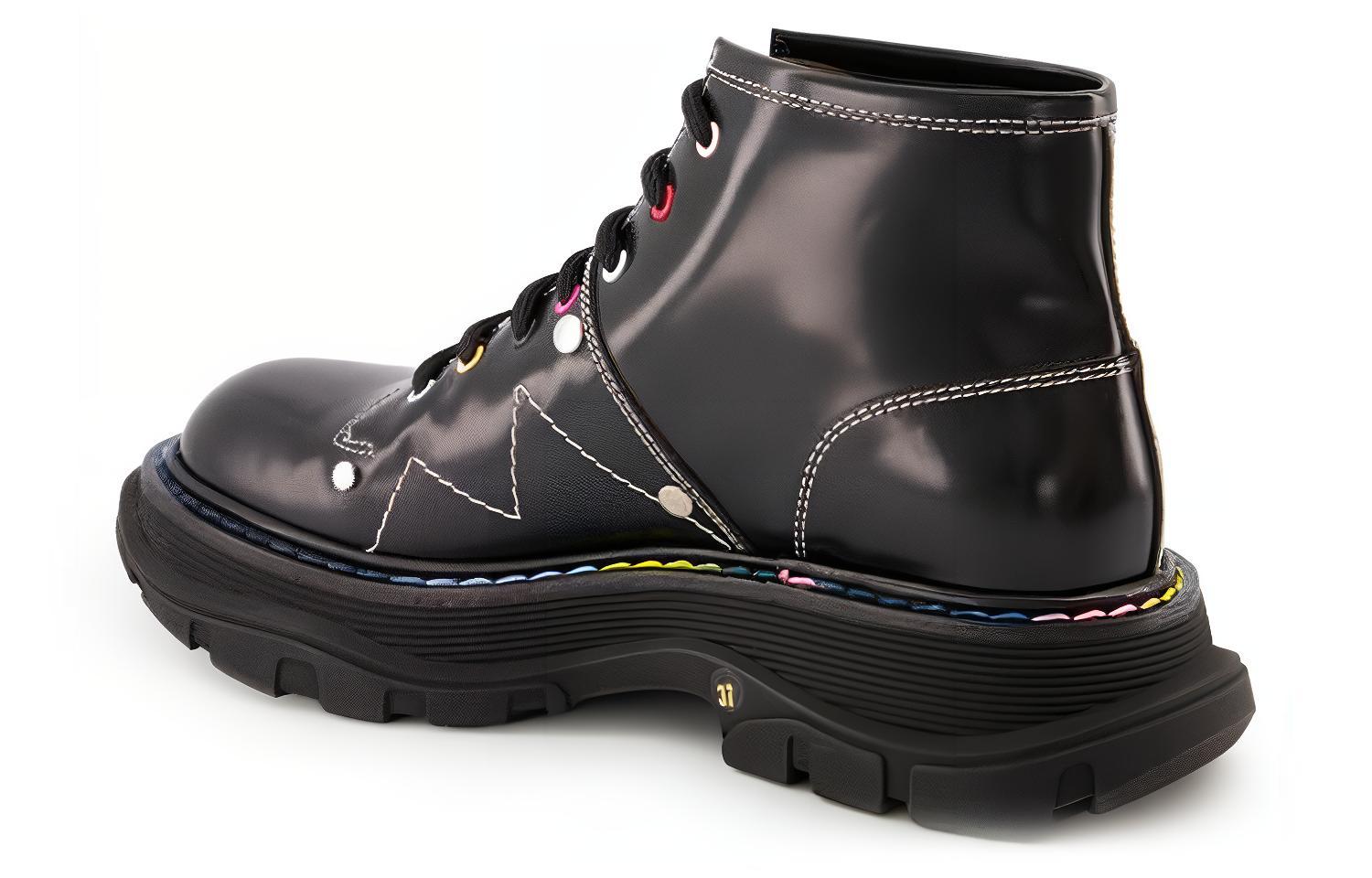 Shop (W) アレキサンダー・マックイーン トレッド レースアップ ブーツ (ブラックマルチ) 595469WHZ8S1032