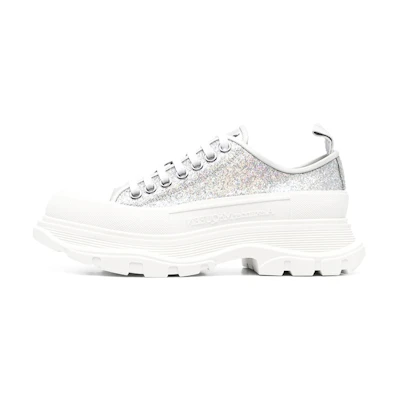 (W) Alexander McQueen Tread Slick Low Lace Up Silver 'White'