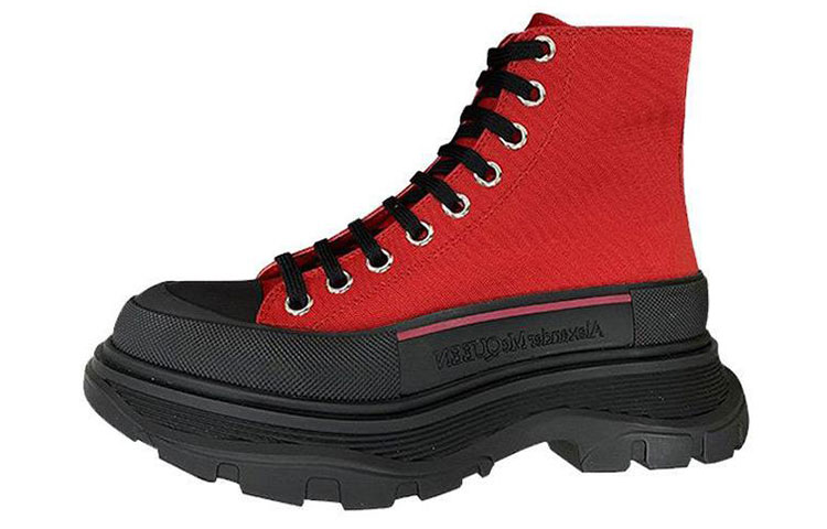 Buy (Women) Alexander McQueen Tread Slick Boot 'Black Red Canvas' 611706-W4LR1-6225