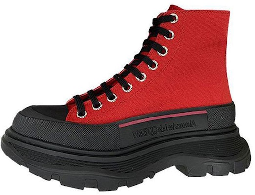 (Women) Alexander McQueen Tread Slick Boot 'Black Red Canvas' 611706-W4LR1-6225 Buy (Women) Alexander McQueen Tread Slick Boot 'Black Red Canvas' 611706-W4LR1-6225