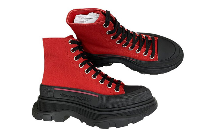 (W) Alexander McQueen Tread Slick Boot 'Black Red Canvas' 圖 4
