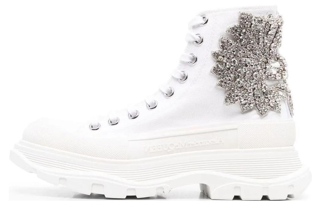 (Women) Alexander McQueen Tread Slick Boot 'Crystal Cloud Embroidery - White' 701165-W4TG3-9348