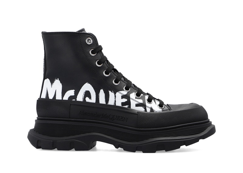 (Women) Alexander McQueen Tread Slick Boot 'Graffiti Logo - Black' 679529-WIABD-1006