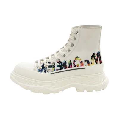 (W) Alexander McQueen Tread Slick Boot 'McQueen Graffiti Logo - White Multi'