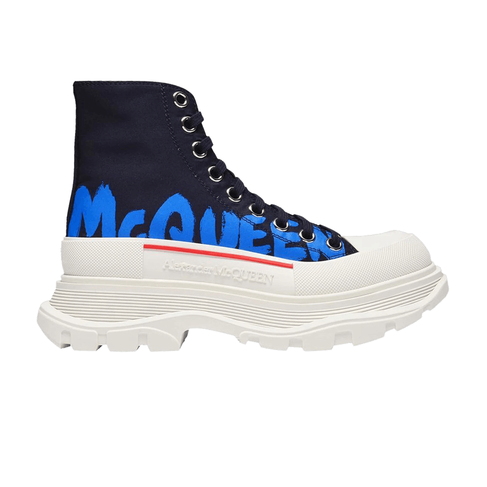 Buy (W) Bota Alexander McQueen Tread Slick 'Graffiti Logo - Negro Azul' 676718-W4RQ2-4523