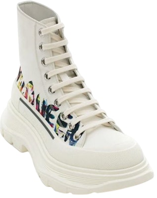 (Women) Alexander McQueen Tread Slick Boot 'McQueen Graffiti Logo - White Multi' 697086-W4RQG-9891 Order (Women) Alexander McQueen Tread Slick Boot 'McQueen Graffiti Logo - White Multi' 697086-W4RQG-9891