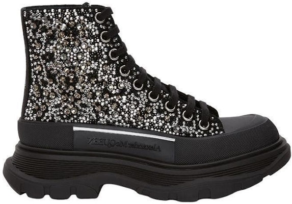 (W) Alexander McQueen Tread Slick Boot Hitam Perak Kristal 708091WIBA31081 Order (W) Alexander McQueen Tread Slick Boot Hitam Perak Kristal 708091WIBA31081