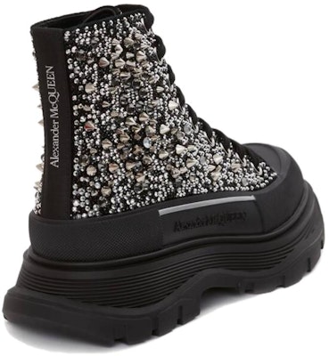 (W) Alexander McQueen Tread Slick Boot Hitam Perak Kristal 708091WIBA31081 Shop (W) Alexander McQueen Tread Slick Boot Hitam Perak Kristal 708091WIBA31081