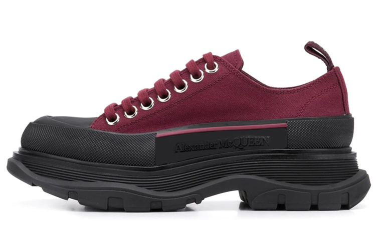 (Women) Alexander McQueen Tread Slick Canvas Lace Up Shoes 'Burgundy Black' 611705W4MV25048