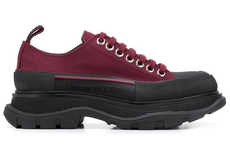 (W) Alexander McQueen Tread Slick Canvas Lace Up Shoes 'Burgundy Black' 圖 2