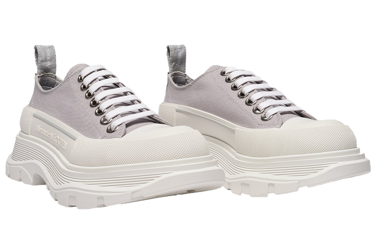 (W) Alexander McQueen Tread Slick Canvas Lace Up Shoes 'Grey White' 圖 3