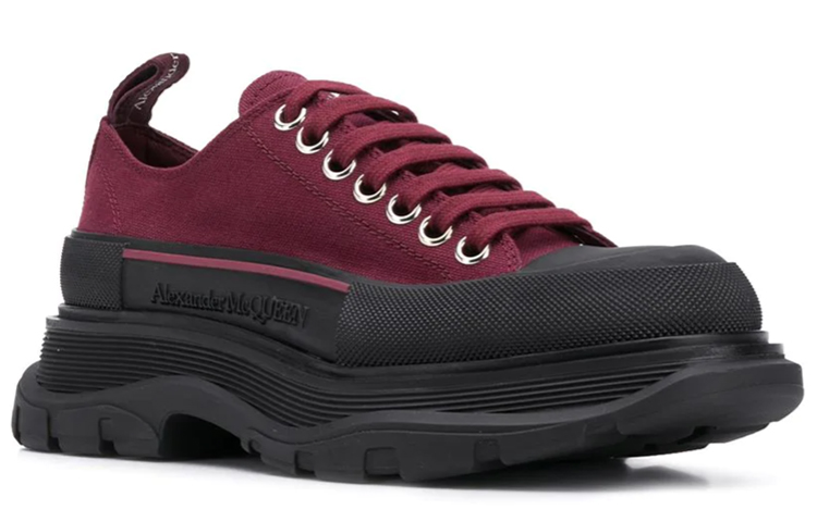 (W) Alexander McQueen Tread Slick Canvas Lace Up Shoes 'Burgundy Black' 圖 3