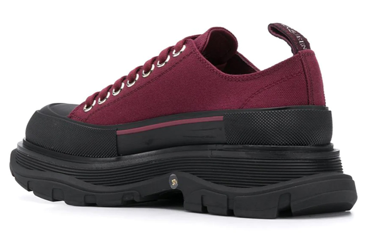 (W) Alexander McQueen Tread Slick Canvas Lace Up Shoes 'Burgundy Black' 圖 4