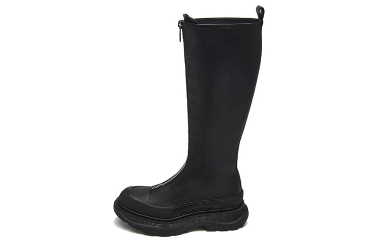 (Women) Alexander McQueen Tread Slick High 'Black Leather Zip' 766902WHZ6U1000
