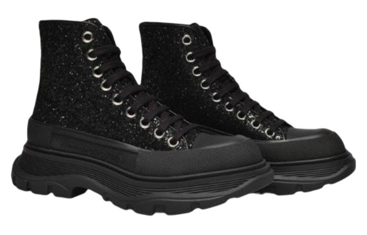 Lookbook (W) Alexander McQueen Tread Slick Tinggi 'Hitam Glitter' 666806-W4JF4-1000