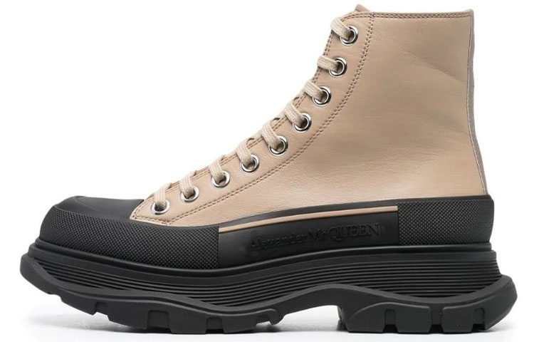 (Women) Alexander McQueen Tread Slick High 'Taupe Black Leather' 633900WHZ622615