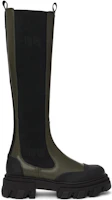 Order (Women) Alexander McQueen Tread Slick Knee High Boot 'Khaki Black' 666410-WHZ66-3241