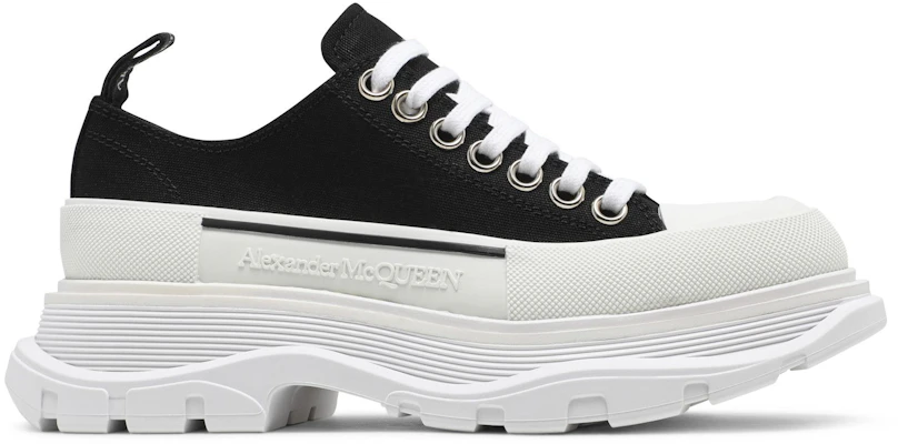 亞歷山大麥昆 Alexander McQueen Tread Slick 帆布 系帶圓頭復古 短筒 馬丁靴 女款 黑白 Buy 亞歷山大麥昆 Alexander McQueen Tread Slick 帆布 系帶圓頭復古 短筒 馬丁靴 女款 黑白