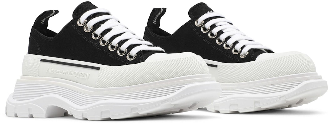 亞歷山大麥昆 Alexander McQueen Tread Slick 帆布 系帶圓頭復古 短筒 馬丁靴 女款 黑白 1