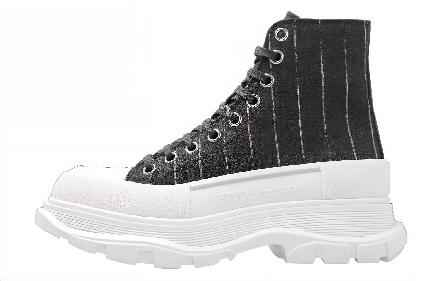 (W) Alexander McQueen Tread Slick Lace Up Ankle Sneakers 'Black Striped'