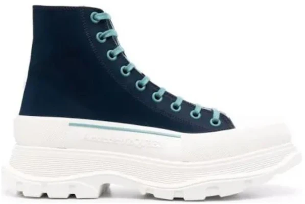 (Women) Alexander McQueen Tread Slick Lace Up Boot Blue White 688535W4SC24536 Order (Women) Alexander McQueen Tread Slick Lace Up Boot Blue White 688535W4SC24536