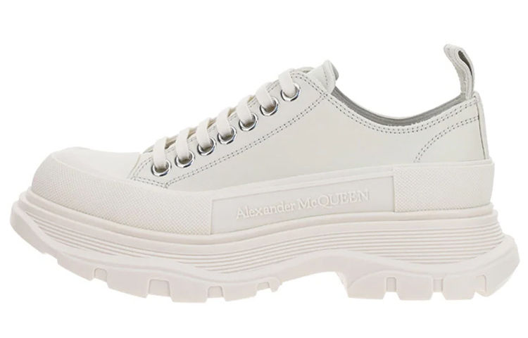 (Women) Alexander McQueen Tread Slick Low Lace Up White Leather 702042WHZ627906